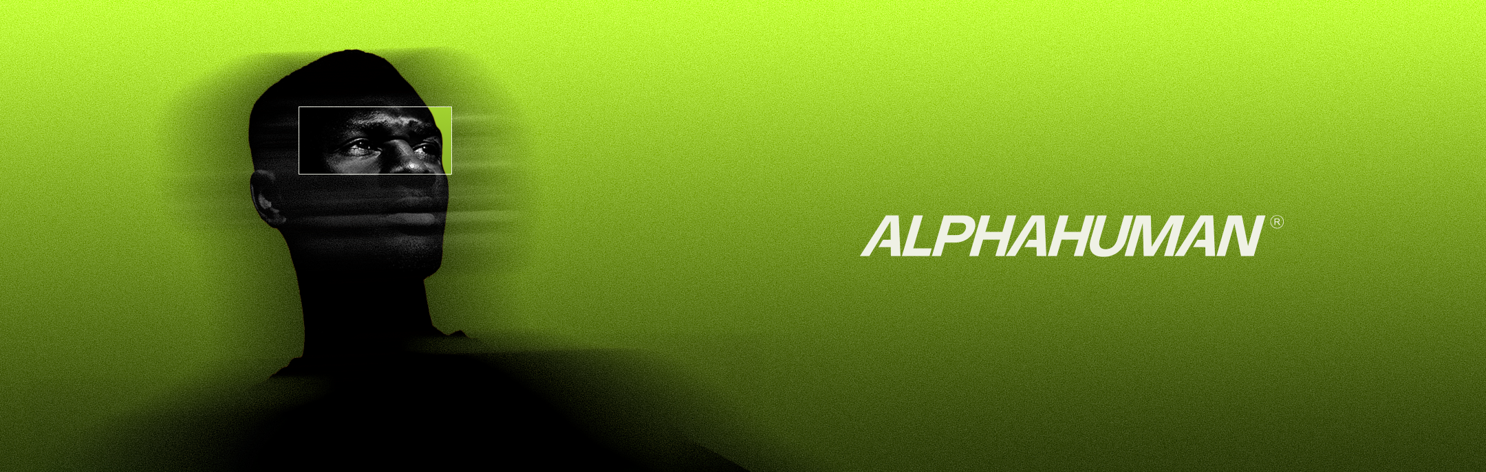 Silhouette of a person wearing a mask against a green background with 'Alphahuman' branding.